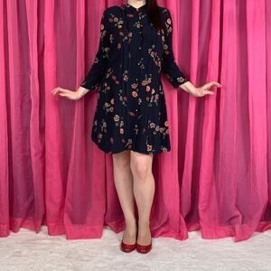 Justfab navy and floral drop waist long sleeved dress, small